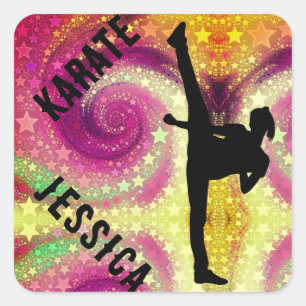 Girls Karate Tropical Swirl High Kick Fyrkantigt Klistermärke
