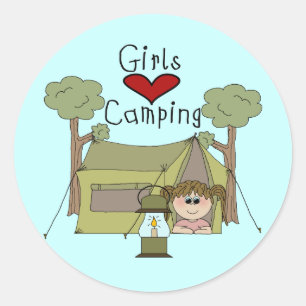 Girls Kärlek Camping Runt Klistermärke