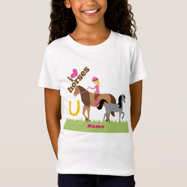 Girls Kärlek Horses Cute Gift Personlig Tee Shirt (Framsida)