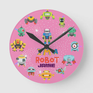Girls Kärlek Robots Rosa Cute-Tecknaden Namngiven Rund Klocka