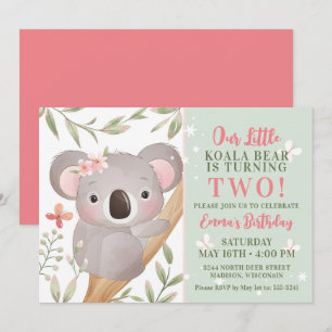 Girls Koala Födelsedagsfest inbjudan