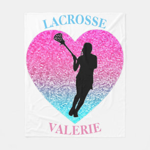 Girls Lacrosse Fleece Blanket med hennes Namn