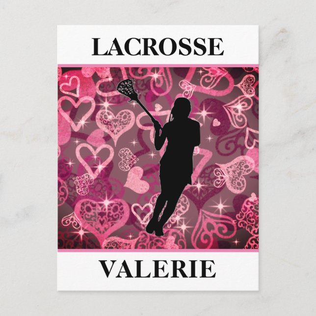 Girls Lacrosse Flytande Ro Hearts Vykort (Framsida)