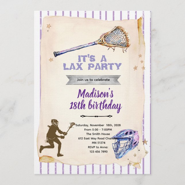Girls Lacrosse party Invitation Inbjudningar (Framsida)