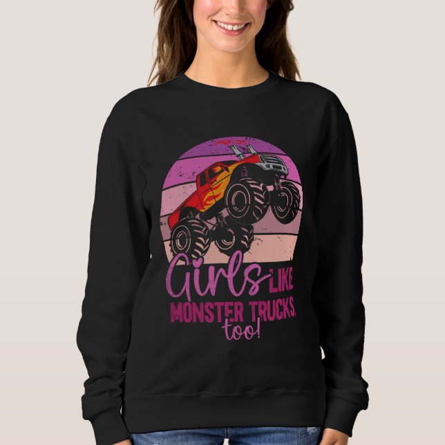 Girls Like Monster Trucks Too  Monster Trucks T Shirt (Framsida)