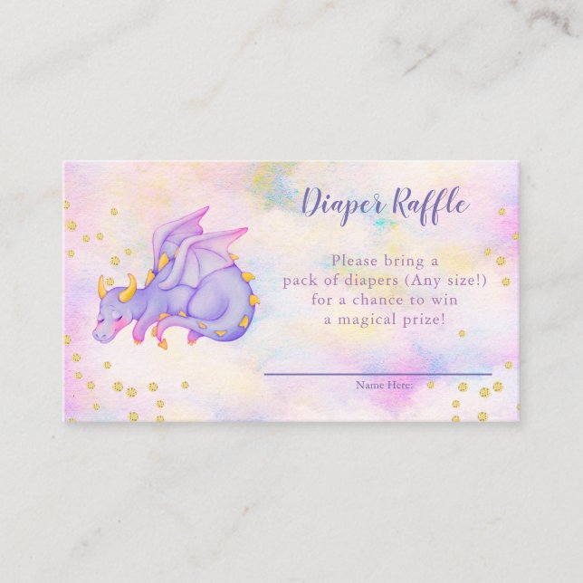 Girls Lila Dragon Diaper Raffle Baby Shower Tilläggskort (Framsida)