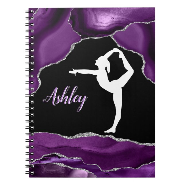 Girls Lila Glitter Gymnastics Dance eller Cheer Anteckningsbok (Framsidan)