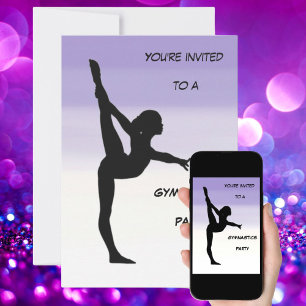 Girls Lila Ombre Gymnastics Party Inbjudningar