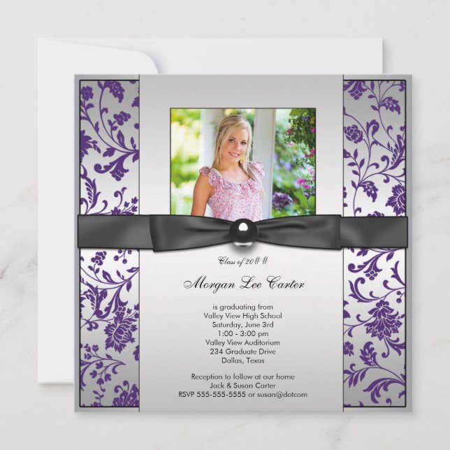 Girls Lila Photo Studenten-meddelande Inbjudningar (Framsida)