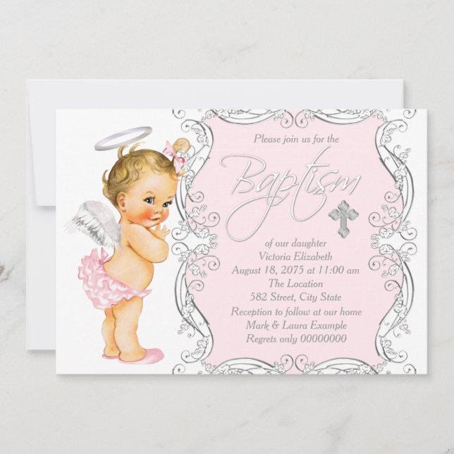 Girls Little Angel Baptism Inbjudningar (Framsida)