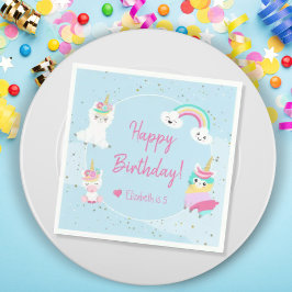 Girls Llamacorn Unicorn Grattis på födelsedagen Pa Pappersservett