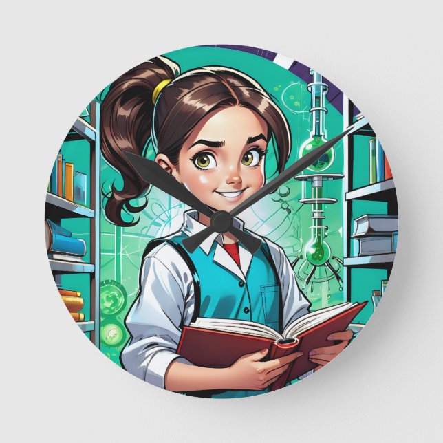 Girls Love Science! Rund Klocka (Framsida)