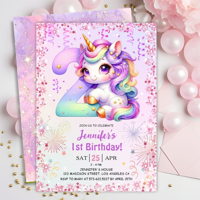 Girls Magic Unicorn 2:a födelsedagen Party Inbjudningar (Skapare uppladdad)