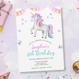 Girls Magic Unicorn Födelsedagsfest Inbjudningar