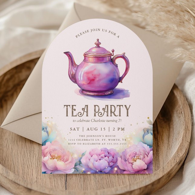Girl's Magical Elegant Tea Party Birthday Party Inbjudningar (Skapare uppladdad)