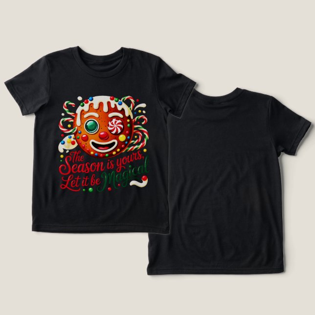 Girls' Magical Gingerbread Cookie Candy Christmas T Shirt (Design fram och bak)