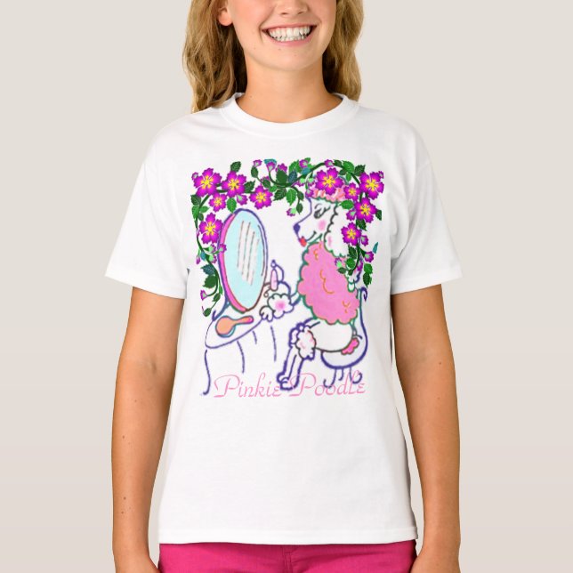 Girls' Medium Pinkie Pudel Tee Shirt (Framsida)