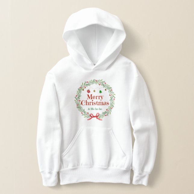 Girls Merry Christmas Hoodie with Pine Branches T Shirt (Laydown)