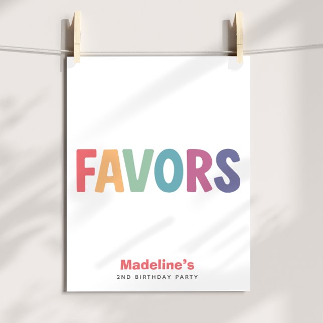 Girls Minimalist Rainbow Favors Birthday Sign Poster (Skapare uppladdad)