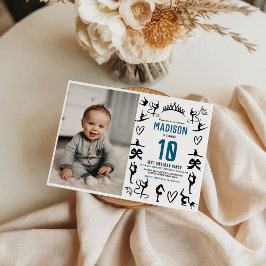 Girls Modern Black Gymnastics Kids 10th Birthday Inbjudningar