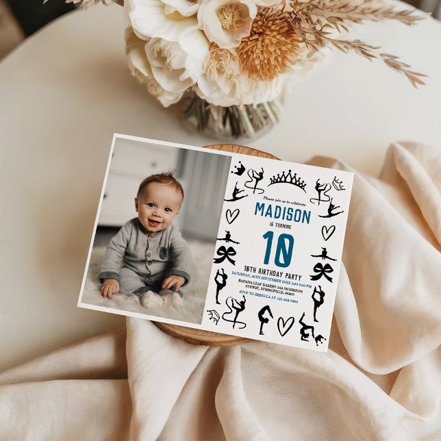 Girls Modern Black Gymnastics Kids 10th Birthday Inbjudningar (Girls Modern Black Gymnastics Kids 10th Birthday Invitation
)