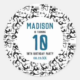 Girls Modern Black Gymnastics Kids 10th Birthday Runt Klistermärke