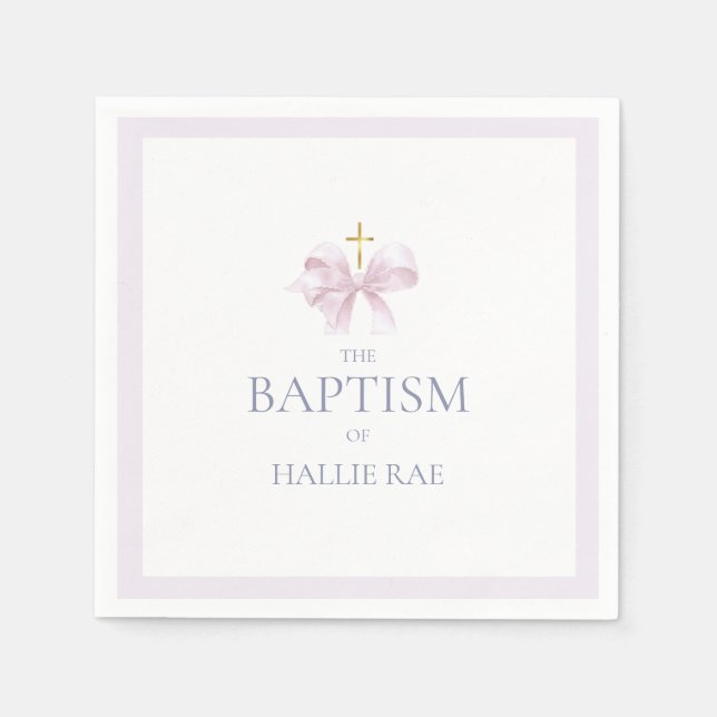 Girls Modern Rosa Bow Baptism Pappersservett (Framsidan)