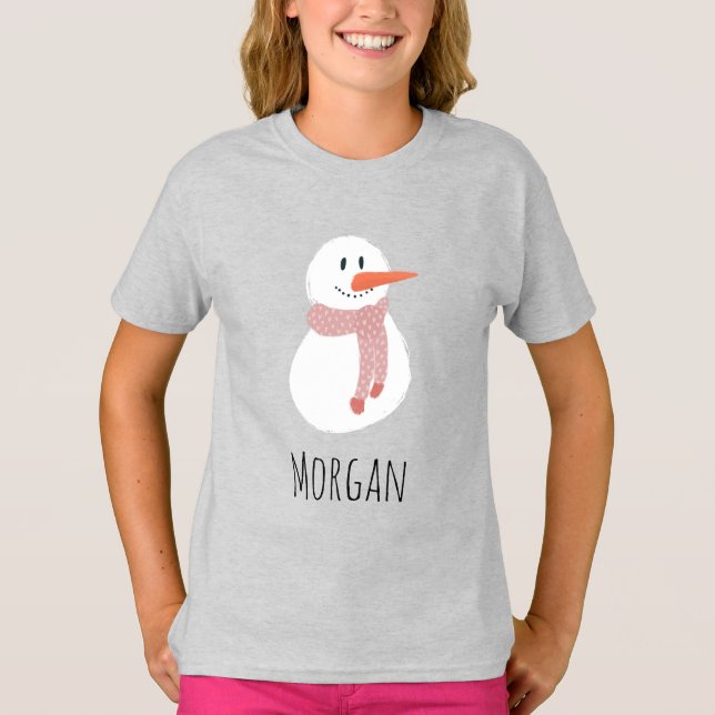 Girls Modern Snögubbe Winter Family T-Shirt (Framsida)