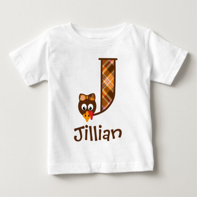 Girls Monogram Turkiet Top Thanksgiving Brev J Tröja (Framsida)