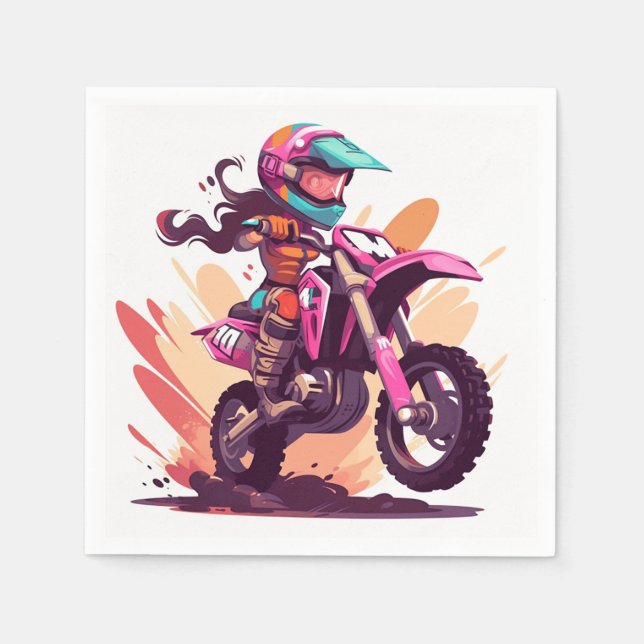 Girls Motocross Party Napkin Pappersservett (Framsidan)