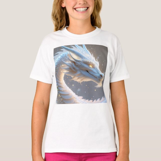 girls mystical white dragon t-shirt (Framsida)