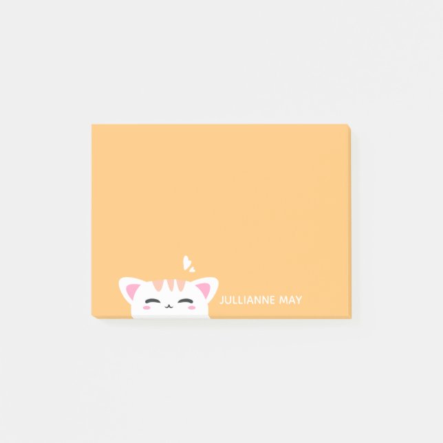 Girls Namn Pastel Gult Cute Kattunge Post-it Block (Framsida)
