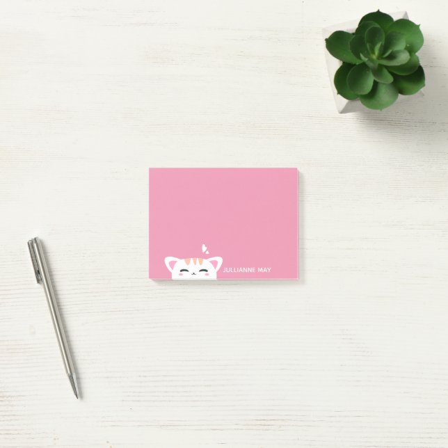 Girls Namn Pastel Rosa Cute Kattunge Post-it Block (Kontor)