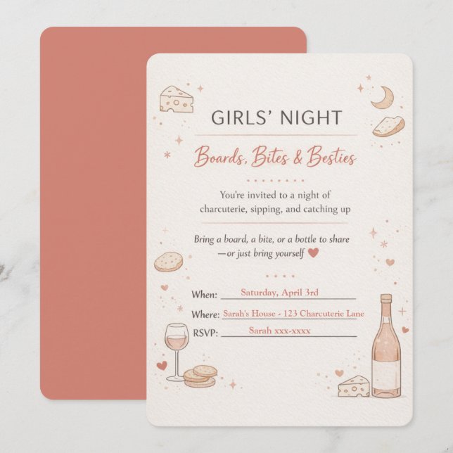 Girls’ Night Charcuterie Party Invitation Inbjudningar (Fram/baksida)