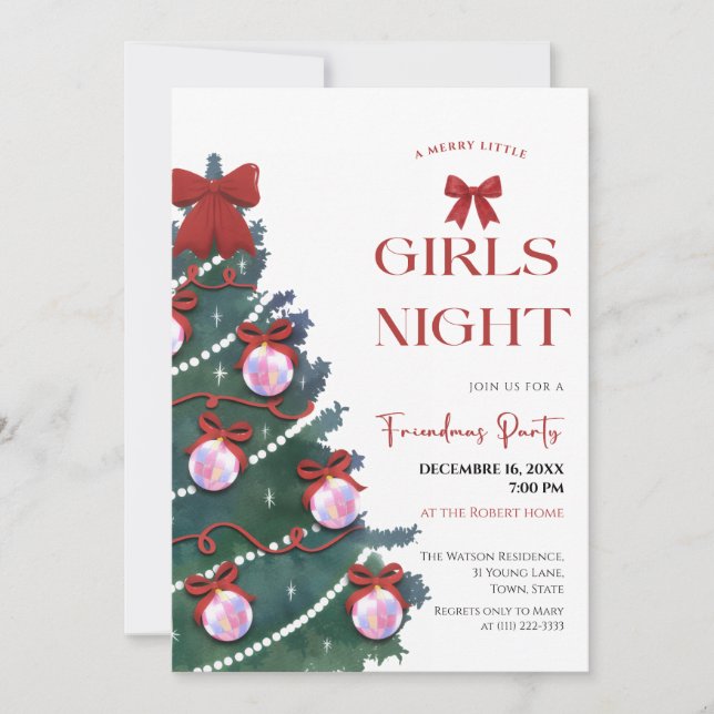 Girls Night Christmas tree Party Invitation Inbjudningar (Framsida)