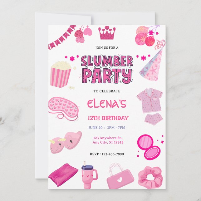 Girls Night In Slumber Pajama Party Pink  Birthday Inbjudningar (Framsida)
