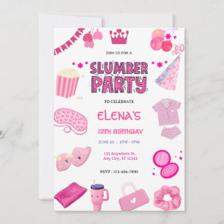 Girls Night In Slumber Pajama Party Pink  Birthday Inbjudningar
