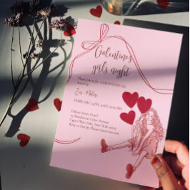 Girls Night Pink – Heart Balloons Galentine's Day Inbjudningar