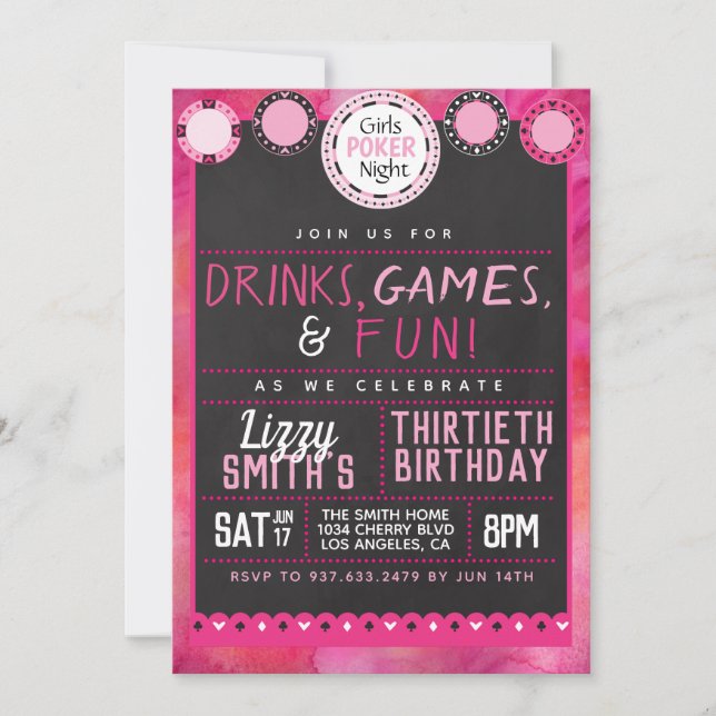 Girls Night Poker Birthday Inbjudningar (Framsida)