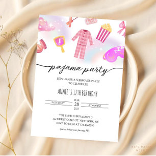 Girls Pajama Sleepover Glam Slumber Birthday Inbjudningar