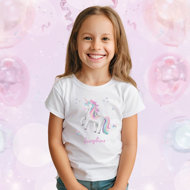 Girls Pastel Cute Magic Unicorn T Shirt (Mockup View)