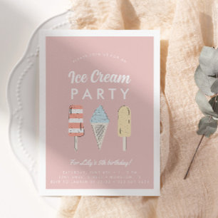 Girls Pastel Ice Cream, sommartid, Födelsedagsfest Inbjudningar