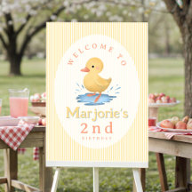 Girls Pastel Yellow Duck Birthday Welcome Sign