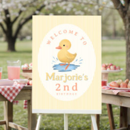 Girls Pastel Yellow Duck Birthday Welcome Sign