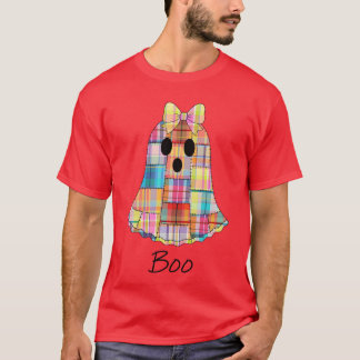 Girls Patchwork Ghost Colorful Halloween Madras Pl T Shirt
