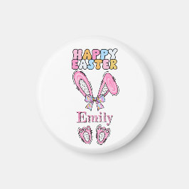 Girls Personalize Glad påsk Bunny Rosa Magnet