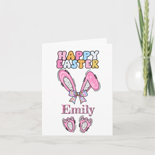 Girls Personalize Happy Easter Bunny Pink Anteckningskort (Framsida)