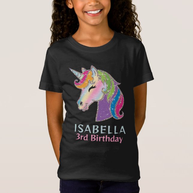Girls Personalized Glowing Unicorn Birthday  T Shirt (Framsida)