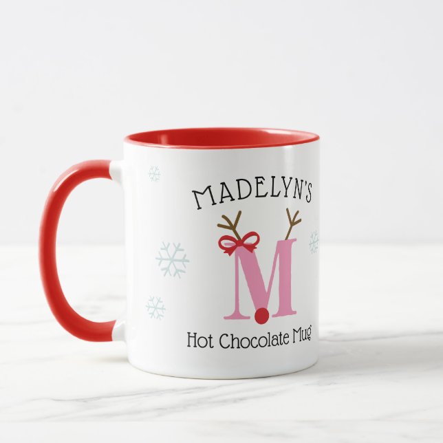 Girls Personalized Reindeer M Hot Chocolate Mug Mugg (Vänster)