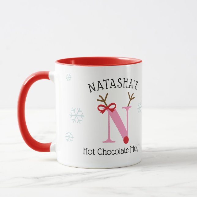 Girls Personalized Reindeer N Hot Chocolate Mug Mugg (Vänster)